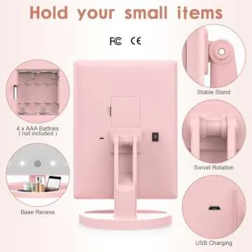 WEILY Makeup Vanity Mirror with 3x/2x Magnification,Trifold Makeup Mirror with 21 Led Lights,80 Degree Adjustable Rotation,Countertop Cosmetic Mirror (Pink)