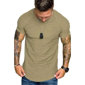 COOFANDY Mens Fitness Gym Outfit Stylish Bodybuilding Tee Khaki XL