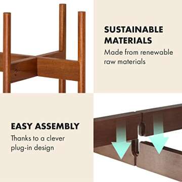 Fox & Fern Mid Century Plant Stand — 10 Inch Fixed Size Wooden Plant Stand for Indoor Planters; Raised Flower Pot Holder for Indoors; Plug In Design; Two Height Options; Easy to Assemble - Acacia