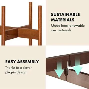 Fox & Fern Mid Century Plant Stand — 10 Inch Fixed Size Wooden Plant Stand for Indoor Planters; Raised Flower Pot Holder for Indoors; Plug In Design; Two Height Options; Easy to Assemble - Acacia