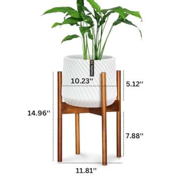 Fox & Fern Mid Century Plant Stand — 10 Inch Fixed Size Wooden Plant Stand for Indoor Planters; Raised Flower Pot Holder for Indoors; Plug In Design; Two Height Options; Easy to Assemble - Acacia