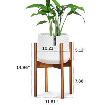 Fox & Fern Mid Century Plant Stand — 10 Inch Fixed Size Wooden Plant Stand for Indoor Planters; Raised Flower Pot Holder for Indoors; Plug In Design; Two Height Options; Easy to Assemble - Acacia