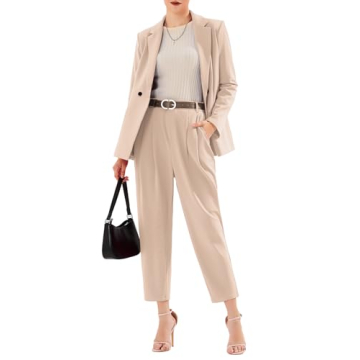 EXLURA Women's Business Blazer and High Elastic Waist Pant Suit Set Loose Fit Casual Fall Winter 2 P...