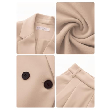 EXLURA Women's Business Blazer and High Elastic Waist Pant Suit Set Loose Fit Casual Fall Winter 2 Piece Suits for Work Apricot