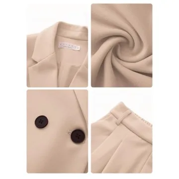 EXLURA Women's Business Blazer and High Elastic Waist Pant Suit Set Loose Fit Casual Fall Winter 2 Piece Suits for Work Apricot