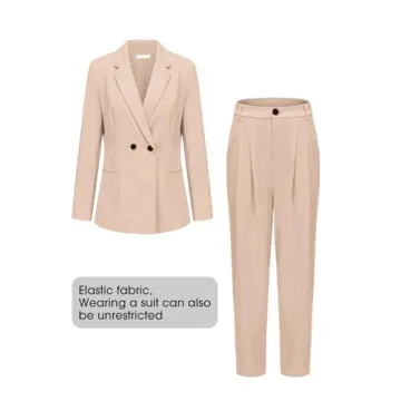 EXLURA Women's Business Blazer and High Elastic Waist Pant Suit Set Loose Fit Casual Fall Winter 2 Piece Suits for Work Apricot