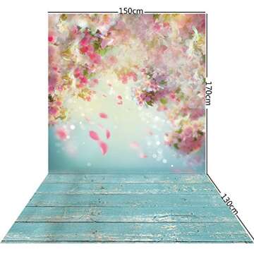 HUAYI 5x10ft Flower Wall Pink Photography Backgrounds Newborn Photo Studio Green Wood Floor D-9923