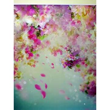 HUAYI 5x10ft Flower Wall Pink Photography Backgrounds Newborn Photo Studio Green Wood Floor D-9923