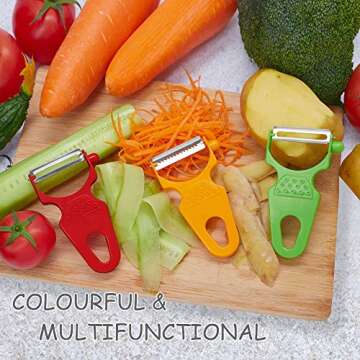 LHS Vegetable Peelers, 3 Pack Potato Peelers for Apple Fruit Carrot Zucchini Cucumber Potatoes, Stainless Steel Shredder Slicer Multifunctional Veggie and Fruit Peeler