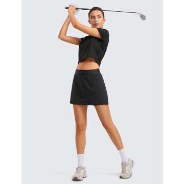 CRZ YOGA A Line Golf Skirts for Women High Waisted Casual Tennis Pickleball Athletic Skorts with Shorts Pockets Black Small