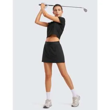 CRZ YOGA A Line Golf Skirts for Women High Waisted Casual Tennis Pickleball Athletic Skorts with Shorts Pockets Black Small