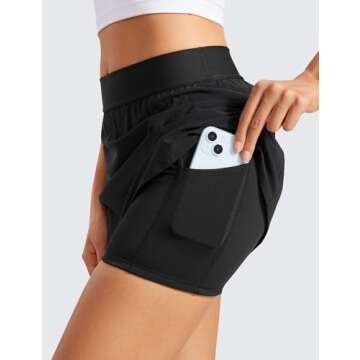 CRZ YOGA A Line Golf Skirts for Women High Waisted Casual Tennis Pickleball Athletic Skorts with Shorts Pockets Black Small