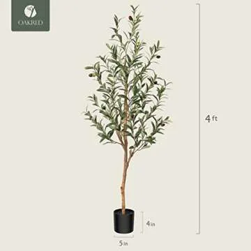 OAKRED Artificial Olive Tree, 4FT Tall Fake Silk Plants with Natural Wood Trunk Faux Potted Tree for Home Decor Indoor Office Porch, Set of 1