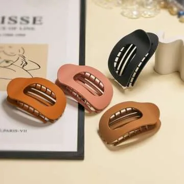 4 PCS Flat Hair Clips, Round Lay Down Hair Claw Clips for Women Girls, French Strong Hold Hair Barrettes for Thick Thin Hair,Comfortable Curved Flat Clips for Lying,Driving and More (Matte)