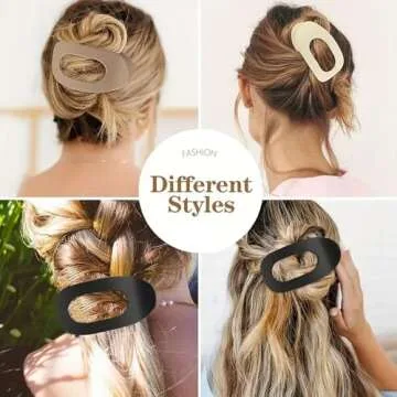 4 PCS Flat Hair Clips, Round Lay Down Hair Claw Clips for Women Girls, French Strong Hold Hair Barrettes for Thick Thin Hair,Comfortable Curved Flat Clips for Lying,Driving and More (Matte)
