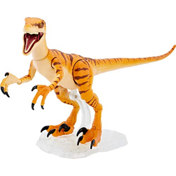 Mattel Jurassic World Tiger Velociraptor 6-in Dinosaur Action Figure with Display Stand