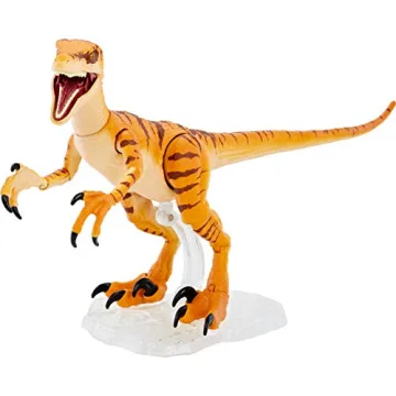 Mattel Jurassic World Tiger Velociraptor 6-in Dinosaur Action Figure with Display Stand
