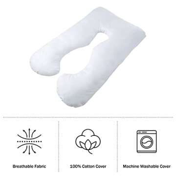 Pregnancy Pillow - U-Shaped Full Body Pillow with Removable Cover - Pregnancy Pillows for Sleeping - Body Pillows for Adults, Maternity Pillow, and Pregnancy Must Haves by Lavish Home (White)