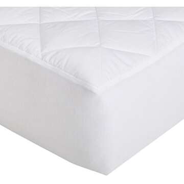 Amazon Basics Hypoallergenic Quilted Breathable Mattress Topper Pad, 18 Inches Deep, King Size, White