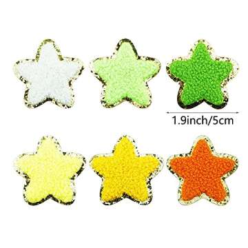 SaktopDeco 12 PCS Star Patches Golden Edges Iron On Patch Chenille Embroidery Fabric Patche Sew On P...