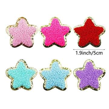 SaktopDeco 12 PCS Star Patches Golden Edges Iron On Patch Chenille Embroidery Fabric Patche Sew On Patch for DIY Hats Bags Clothes