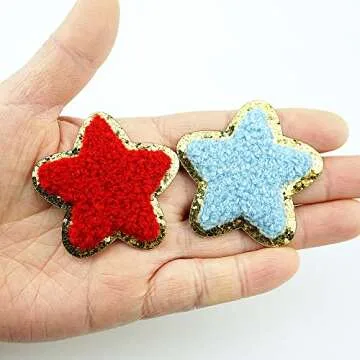 SaktopDeco 12 PCS Star Patches Golden Edges Iron On Patch Chenille Embroidery Fabric Patche Sew On Patch for DIY Hats Bags Clothes