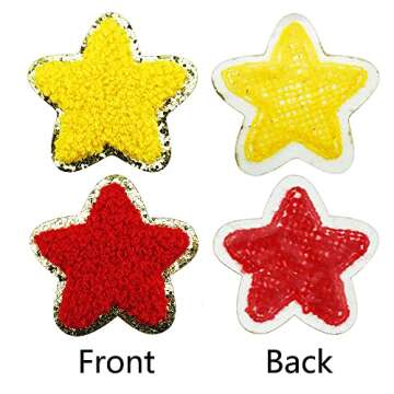 SaktopDeco 12 PCS Star Patches Golden Edges Iron On Patch Chenille Embroidery Fabric Patche Sew On Patch for DIY Hats Bags Clothes