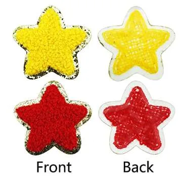 SaktopDeco 12 PCS Star Patches Golden Edges Iron On Patch Chenille Embroidery Fabric Patche Sew On Patch for DIY Hats Bags Clothes