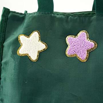 SaktopDeco 12 PCS Star Patches Golden Edges Iron On Patch Chenille Embroidery Fabric Patche Sew On Patch for DIY Hats Bags Clothes
