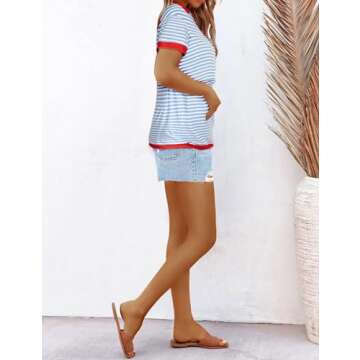 Peauty Summer Breastfeeding Shirts for Women Nursing Tops Round Neck Short Sleeve Plus Size (Light Blue L)