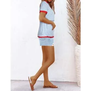 Peauty Summer Breastfeeding Shirts for Women Nursing Tops Round Neck Short Sleeve Plus Size (Light Blue L)