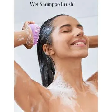 HEETA Scalp Massager with Soft Silicone Bristles for Hair Growth, Dandruff Removal, and Scalp Relaxation - Shampoo Brush for Wet or Dry Hair (Green & Purple)