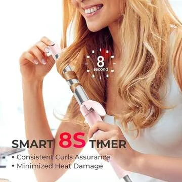 Rotating Curling Iron 1 Inch for Beach Waves - TYMO Automatic Curling Wand for Long Hair, Long Barrel Hair Curler for Women, 40 Million Ions, 8S Fast & Easy Curl for 48H, 5 Temps & Dual Voltage, Pink