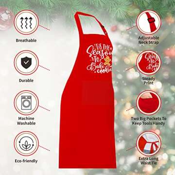 Saukore Funny Christmas Baking Apron for Women Men Adjustable Kitchen Cooking Aprons with 2 Pockets - Cute Christmas Aprons Gift for Bakers Mom Wife Husband Sister - Tis The Season to Bake Cookies