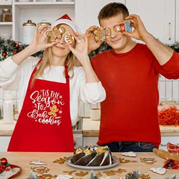 Saukore Funny Christmas Baking Apron for Women Men Adjustable Kitchen Cooking Aprons with 2 Pockets - Cute Christmas Aprons Gift for Bakers Mom Wife Husband Sister - Tis The Season to Bake Cookies