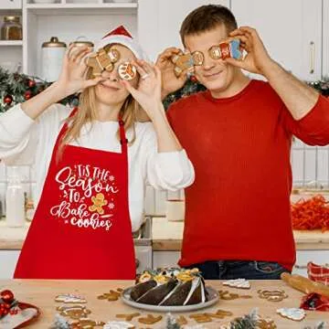 Saukore Funny Christmas Baking Apron for Women Men Adjustable Kitchen Cooking Aprons with 2 Pockets - Cute Christmas Aprons Gift for Bakers Mom Wife Husband Sister - Tis The Season to Bake Cookies