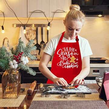 Saukore Funny Christmas Baking Apron for Women Men Adjustable Kitchen Cooking Aprons with 2 Pockets - Cute Christmas Aprons Gift for Bakers Mom Wife Husband Sister - Tis The Season to Bake Cookies