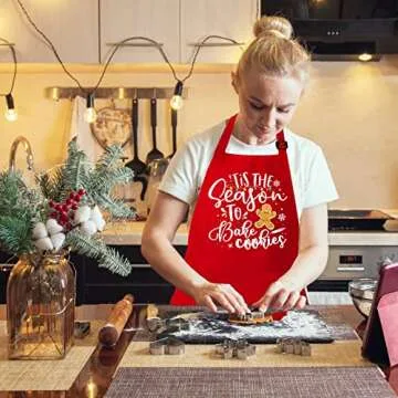 Saukore Funny Christmas Baking Apron for Women Men Adjustable Kitchen Cooking Aprons with 2 Pockets - Cute Christmas Aprons Gift for Bakers Mom Wife Husband Sister - Tis The Season to Bake Cookies
