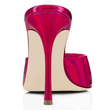 FSJ Women Graceful Peep Toe Mules Stiletto High Heel Slip On Comfy Summer Casual Ladies Slipper Shoes Size 7 12cm Fuchsia