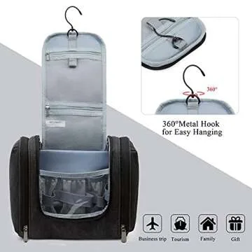 BAGSMART Travel Toiletry Bag for Women, Hanging Toiletry Bag with Hook, Travel Cosmetic Makeup Bag Travel Organizer for Accessories, Shampoo, Full Sized Container, Toiletries,Black-Medium