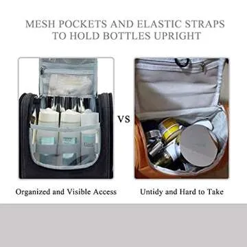 BAGSMART Travel Toiletry Bag for Women, Hanging Toiletry Bag with Hook, Travel Cosmetic Makeup Bag Travel Organizer for Accessories, Shampoo, Full Sized Container, Toiletries,Black-Medium