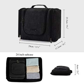 BAGSMART Travel Toiletry Bag for Women, Hanging Toiletry Bag with Hook, Travel Cosmetic Makeup Bag Travel Organizer for Accessories, Shampoo, Full Sized Container, Toiletries,Black-Medium