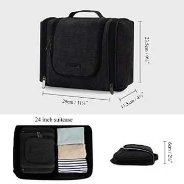 BAGSMART Travel Toiletry Bag for Women, Hanging Toiletry Bag with Hook, Travel Cosmetic Makeup Bag Travel Organizer for Accessories, Shampoo, Full Sized Container, Toiletries,Black-Medium