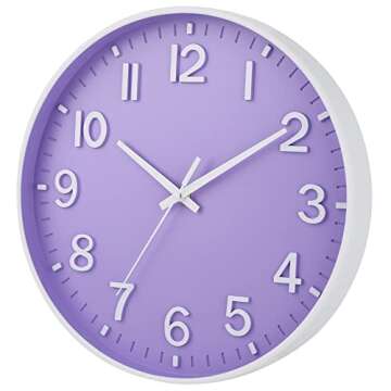 HZDHCLH Purple Wall Clocks Battery Operated,12 inch Silent Non Ticking Modern Wall Clock for Living Room Bedroom Kitchen Office Classroom Decor