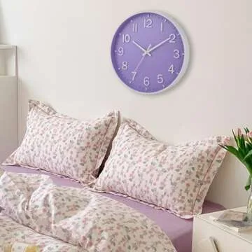 HZDHCLH Purple Wall Clocks Battery Operated,12 inch Silent Non Ticking Modern Wall Clock for Living Room Bedroom Kitchen Office Classroom Decor