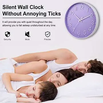 HZDHCLH Purple Wall Clocks Battery Operated,12 inch Silent Non Ticking Modern Wall Clock for Living Room Bedroom Kitchen Office Classroom Decor