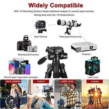 JOILCAN 65” Camera/Tablet/Phone Tripod, Aluminum Lightweight Tripod Stand 11 lbs Load with Universal Phone/Tablet Mount,2PC Quick Plates for Cannon Nikon Camera,IPAD and iPhone(Red)