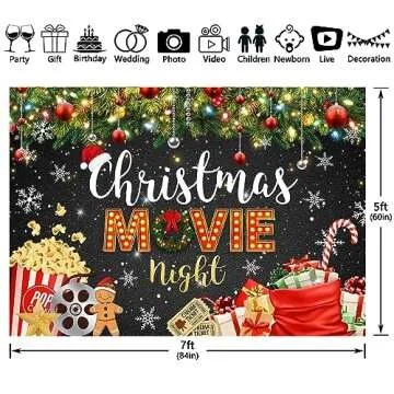 YCUCUEI 7x5ft Christmas Movie Night Backdrop Winter Merry Xmas Background Holiday Cake Table Boys Ki...