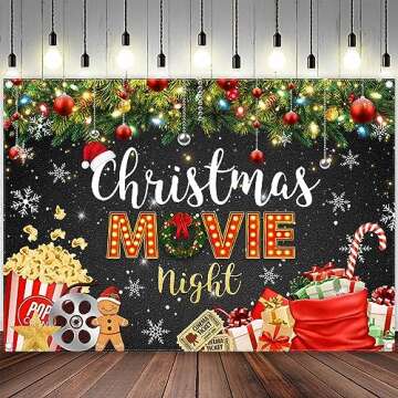 YCUCUEI 7x5ft Christmas Movie Night Backdrop Winter Merry Xmas Background Holiday Cake Table Boys Kids Birthday Party Decorations Banner Photo Booth
