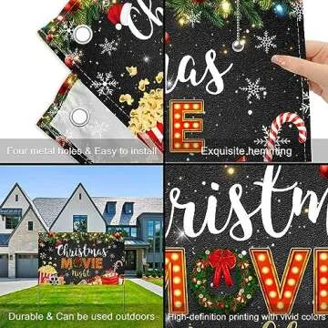 YCUCUEI 7x5ft Christmas Movie Night Backdrop Winter Merry Xmas Background Holiday Cake Table Boys Kids Birthday Party Decorations Banner Photo Booth